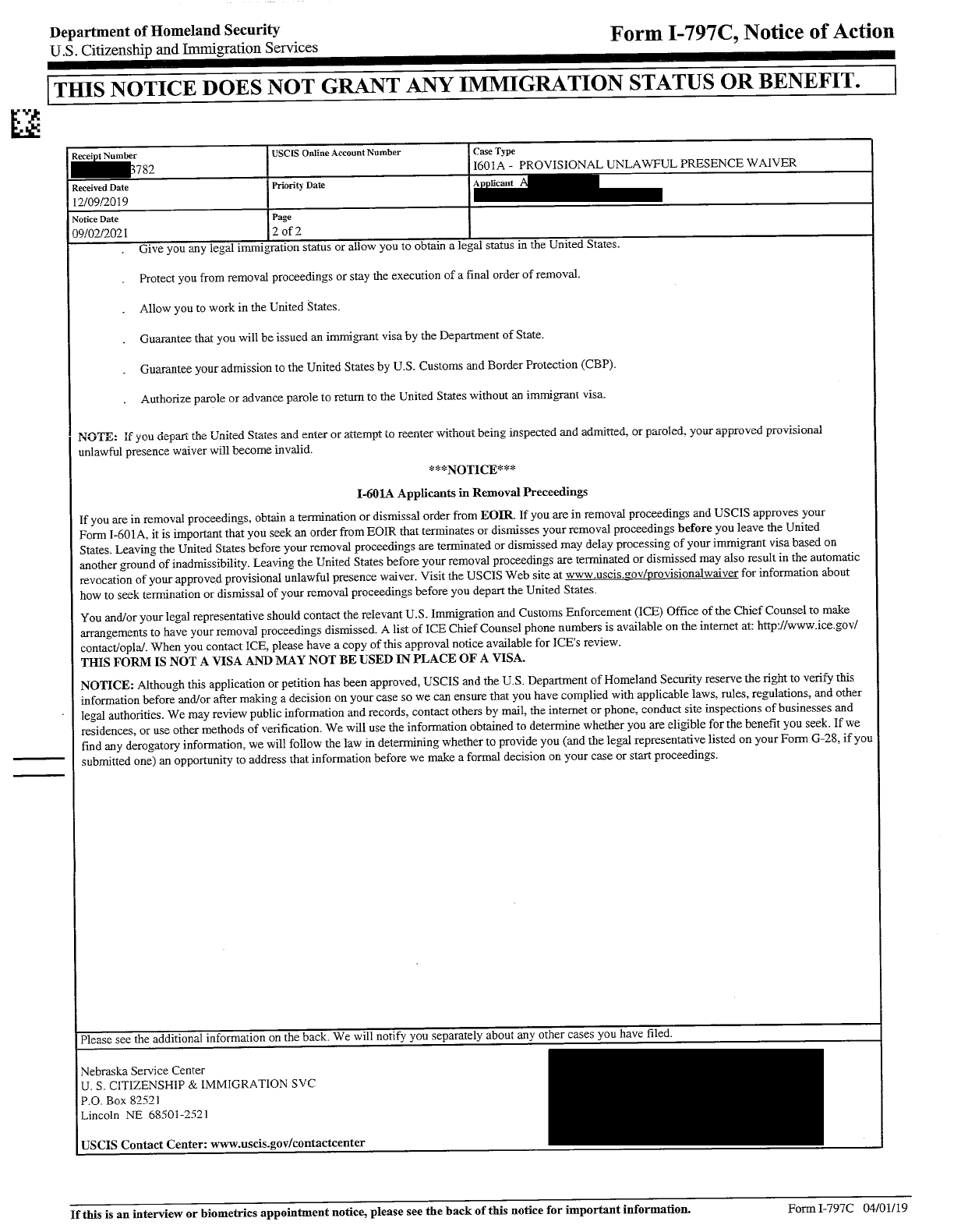 I601A Processing Update Puyang & Wu, LLC