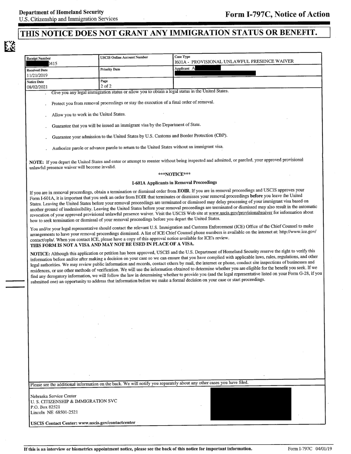 I601A Processing Update Puyang & Wu, LLC