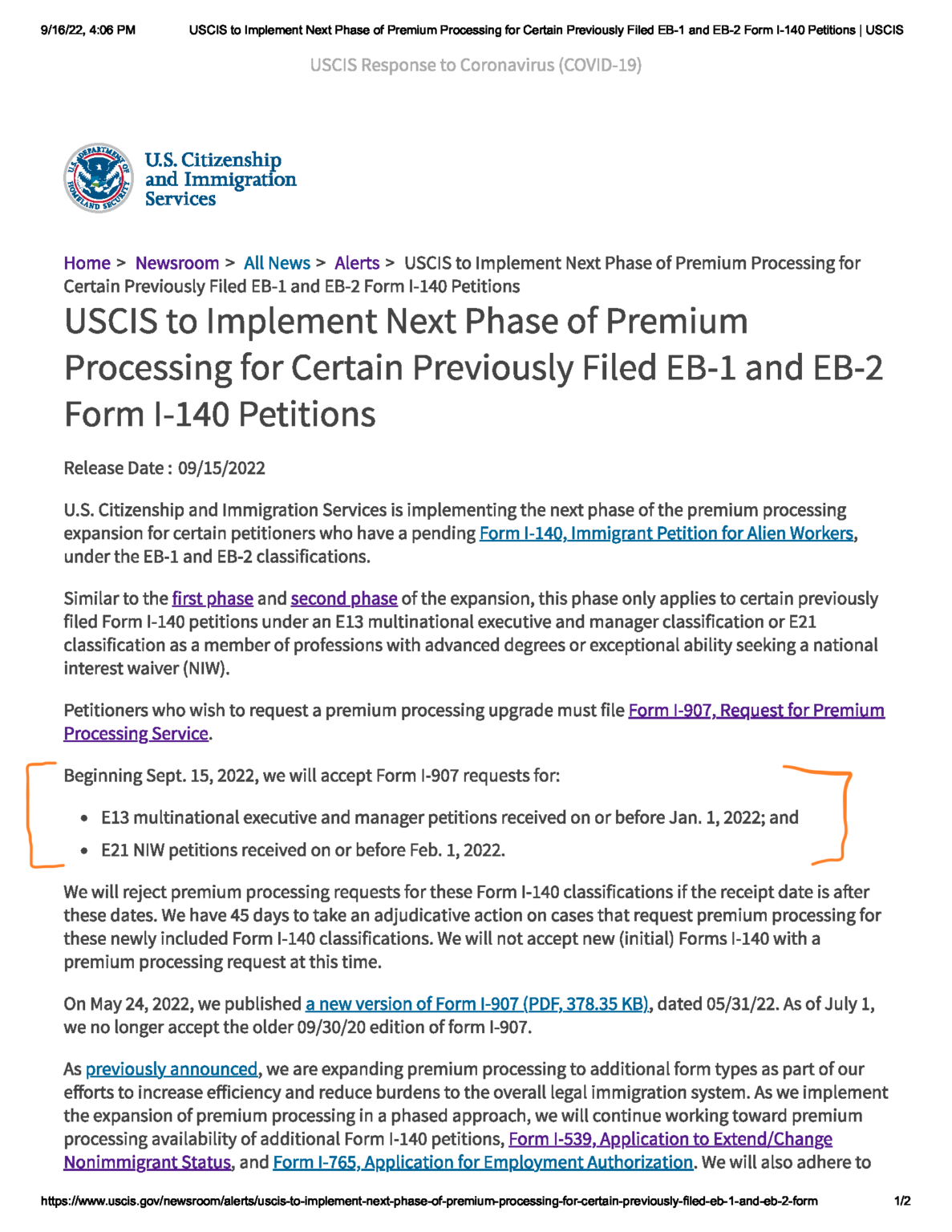 USCIS Expands Premium Processing To I-140 EB1 (EB1-C) And I-140 EB-2 ...