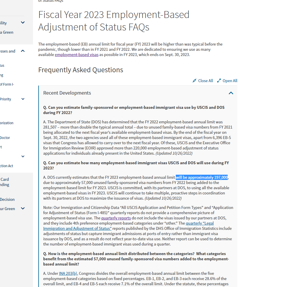 Fiscal Year 2023 Employment-Based Adjustment of Status FAQs USCIS