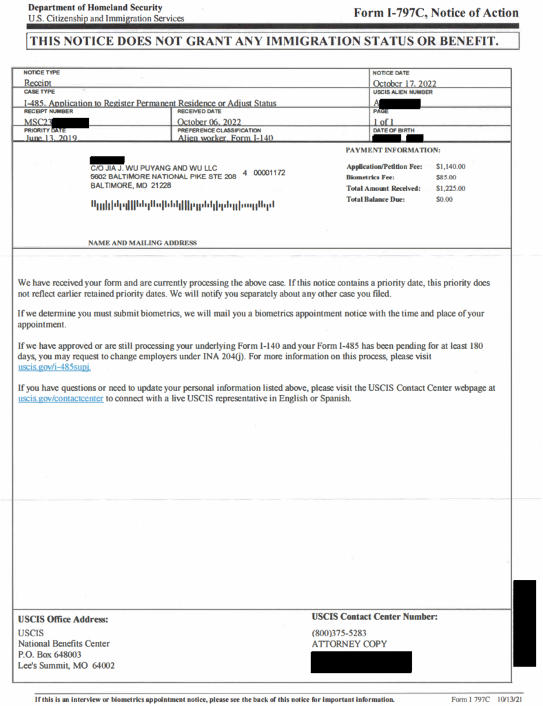 I485 EB Processing Time (Filed in FY 2023) Puyang & Wu, LLC