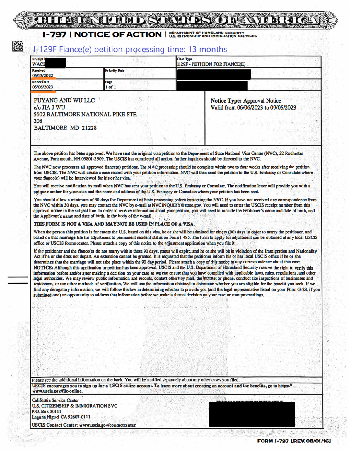 I129F, Fiance(e) or spouse and/or dependent children, processing times